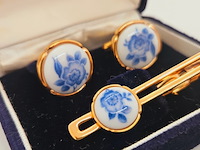 Wako ginza tokyo manchetknopen + tie-clip in delfts blauw stijl - afbeelding 3 van  5