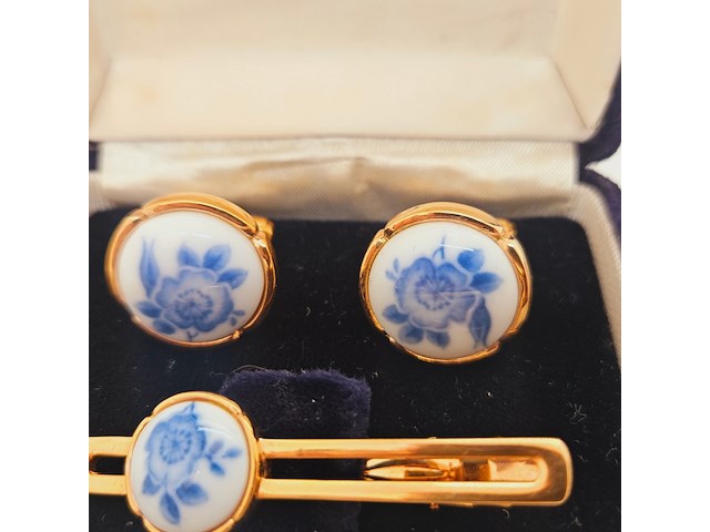 Wako ginza tokyo manchetknopen + tie-clip in delfts blauw stijl - afbeelding 4 van  5