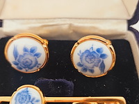 Wako ginza tokyo manchetknopen + tie-clip in delfts blauw stijl - afbeelding 4 van  5