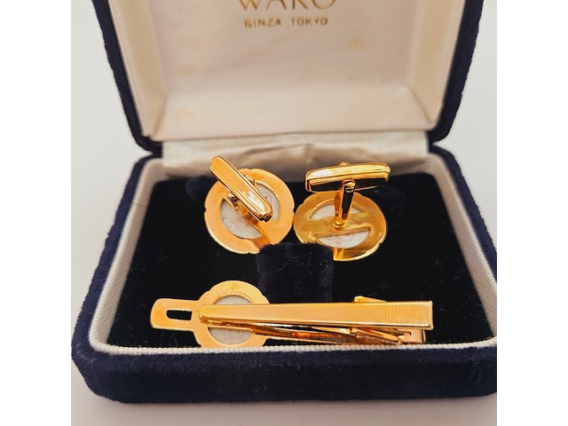 Wako ginza tokyo manchetknopen + tie-clip in delfts blauw stijl - afbeelding 5 van  5