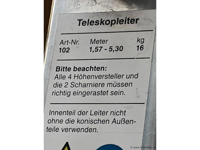 Wakü telescopische ladder 102 - afbeelding 4 van  5