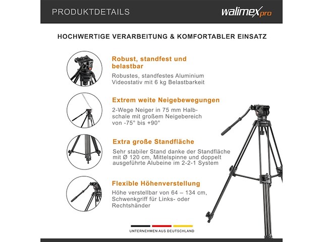 Walimex pro ei9901 videopro statief 138cm - afbeelding 3 van  6
