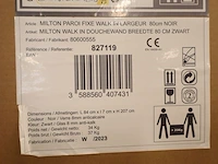 Walk-in douchewand allibert, milton, zwart glas - afbeelding 2 van  4