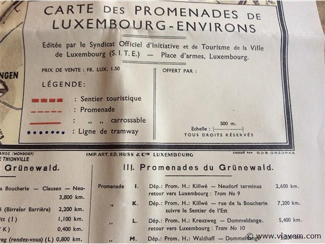 Wandelkaart luxemburg 1930. - afbeelding 2 van  3