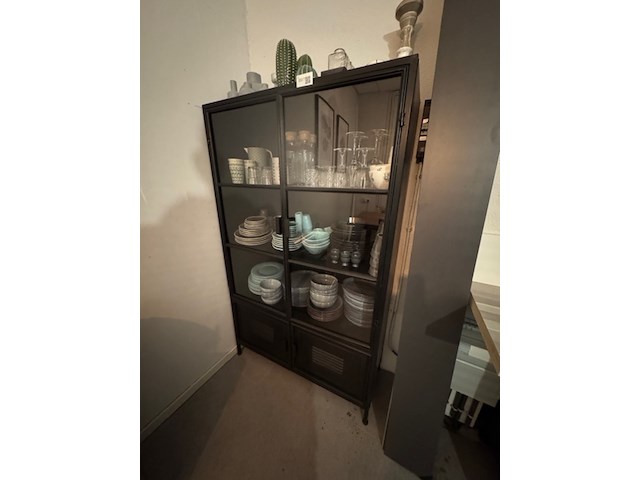 Wandkast met glaswerk en serviesgoed, staal - afbeelding 1 van  11