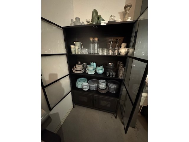 Wandkast met glaswerk en serviesgoed, staal - afbeelding 4 van  11