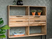 Wandkast, naturel recycled teak, zwart metalen onderstel - afbeelding 1 van  1
