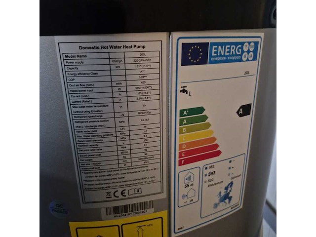 Warmtepomp boiler - 1,5kw -200l - demo, rvs - afbeelding 2 van  2