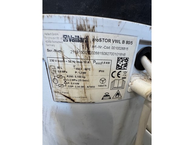 Warmtepomp boiler vaillant , arostor vwl b80/5 - afbeelding 2 van  2