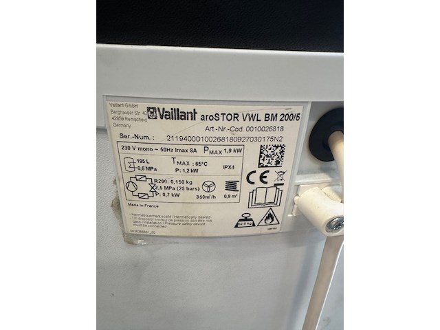 Warmtepomp boiler vaillant, arostor vwl bm 200/5 - afbeelding 4 van  4