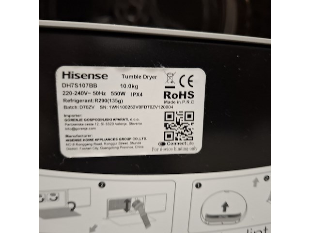 Warmtepomp droger 10.0 kg, hisense a+++, dh7s107bb, zwart - afbeelding 6 van  7