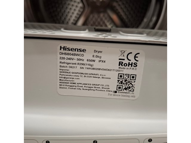 Warmtepomp droger 8.0 kg, hisense connect life a+++ demo, dh51804bwcd - afbeelding 7 van  8