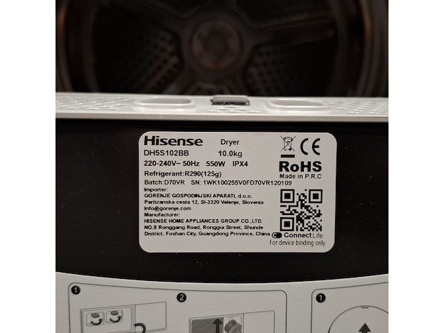 Warmtepomp droger, hinsense, dh5s102bb - demo 10 kg a+++, zwart - afbeelding 9 van  9