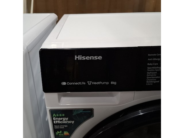 Warmtepomp droger, hisense, dh3s802bw3 - 8.0 kg a+++ - afbeelding 3 van  9