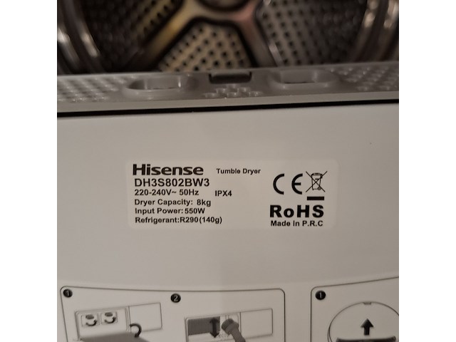 Warmtepomp droger, hisense, dh3s802bw3 - 8.0 kg a+++ - afbeelding 9 van  9