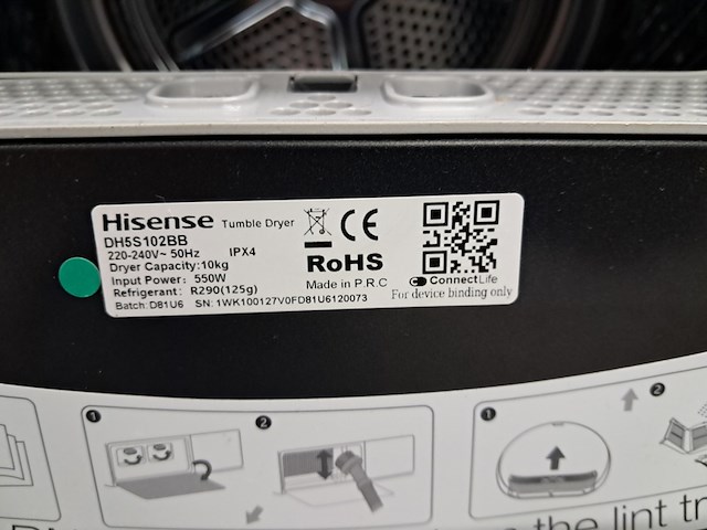 Warmtepomp droger, hisense, dh5s102bb, 2024 - afbeelding 5 van  13