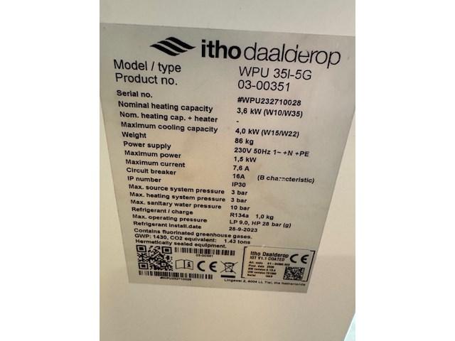 Warmtepomp met spider thermostaat itho daalderop, wpu 35i-5g, , water/water - afbeelding 7 van  8
