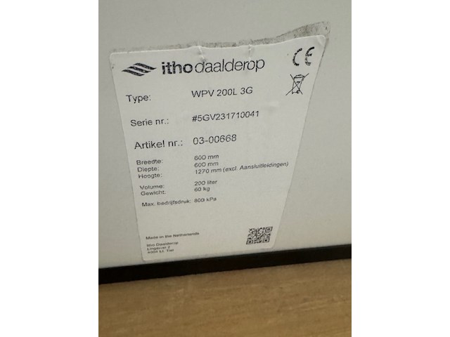 Warmtepomp voorraadvat, itho daalderop, wpv 200l 3g - afbeelding 2 van  3