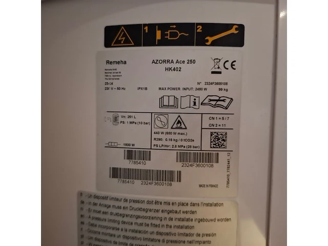 Warmtepompboiler, remeha, azorra ace 250 hk402 - afbeelding 5 van  6