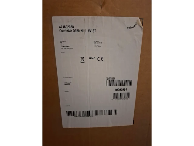Warmteterugwin installatie zehnder, comfort air q350 nl l vv st - afbeelding 6 van  6