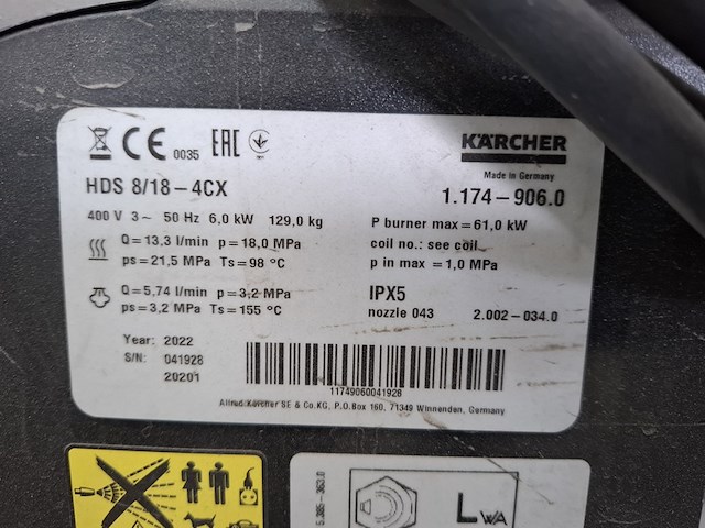 Warmwater hogedrukreiniger karcher, hds8/18-4cx - afbeelding 4 van  8