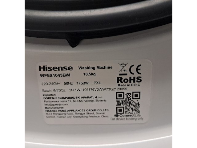 Wasautomaat, hisense, wfs5s1043bw / 10,5kg / a+++ - afbeelding 2 van  13
