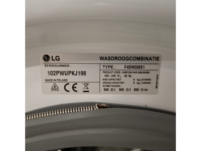 Was/droog combinatie 8.0 kg / 5.0 kg, lg a++, f4dn508s1 - afbeelding 8 van  9