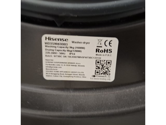 Was/droog combinatie 9.0 kg / 6.0 kg, hisense a+++, wd3s9043bb3, zwart, 2025 - afbeelding 8 van  9