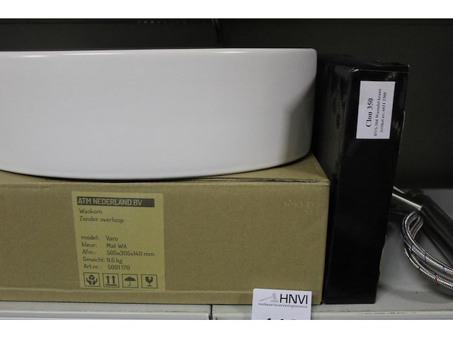 Waskom atm nederland wit type varo afm. 505 x 305 x 140 mm met wastafelkraan type clou 350 - afbeelding 3 van  3