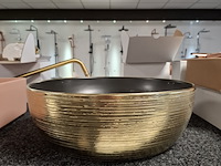 Waskom, sanisplash, rondo, mat zwart/goud geborsteld - afbeelding 1 van  4