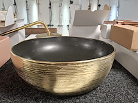 Waskom, sanisplash, rondo, mat zwart/goud geborsteld - afbeelding 2 van  4