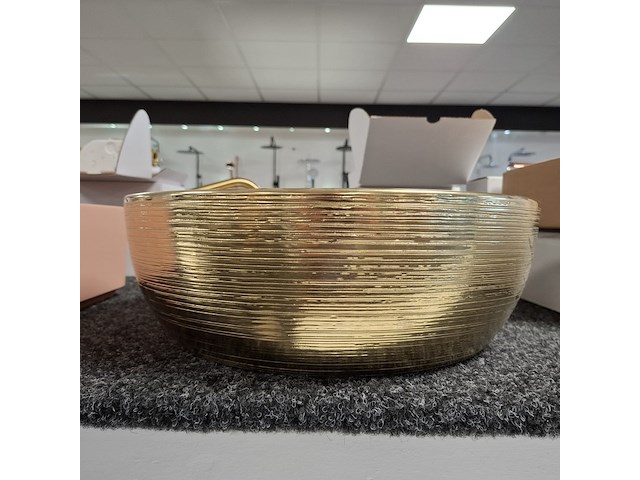 Waskom, sanisplash, rondo, mat zwart/goud geborsteld - afbeelding 3 van  4