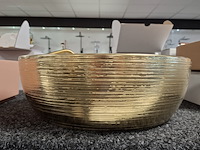 Waskom, sanisplash, rondo, mat zwart/goud geborsteld - afbeelding 3 van  4