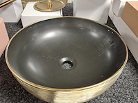 Waskom, sanisplash, rondo, mat zwart/goud geborsteld - afbeelding 4 van  4