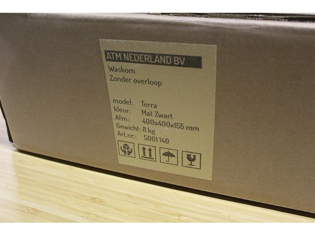 Waskom terra mat zwart. afmeting 400 x 400 x 155 mm. gewicht 8 kg. - afbeelding 3 van  3