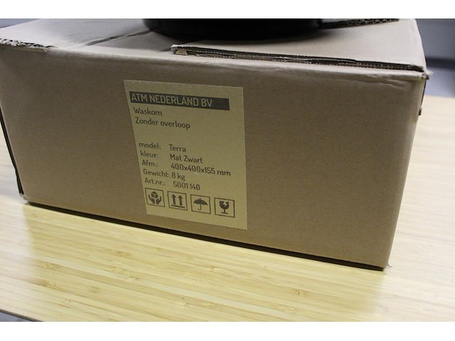 Waskom terra mat zwart. afmeting 400 x 400 x 155 mm. gewicht 8 kg. - afbeelding 3 van  3