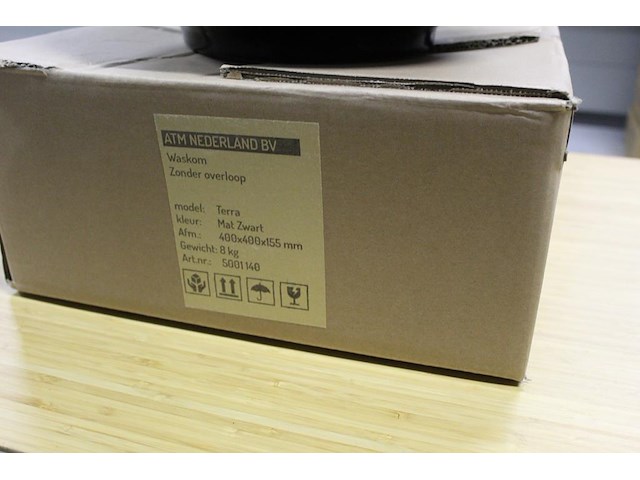 Waskom terra mat zwart. afmeting 400 x 400 x 155 mm. gewicht 8 kg. - afbeelding 3 van  3