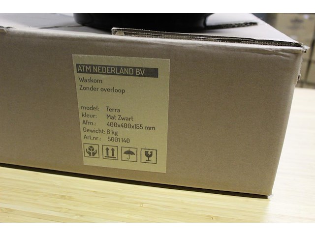 Waskom terra mat zwart. afmeting 400 x 400 x 155 mm. gewicht 8 kg. - afbeelding 3 van  3