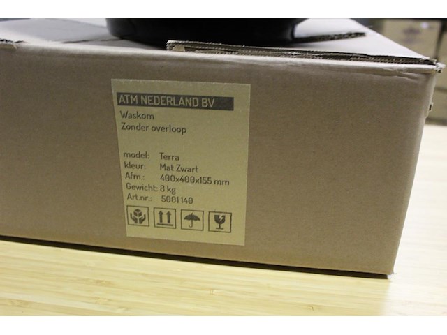 Waskom terra mat zwart. afmeting 400 x 400 x 155 mm. gewicht 8 kg. - afbeelding 3 van  3