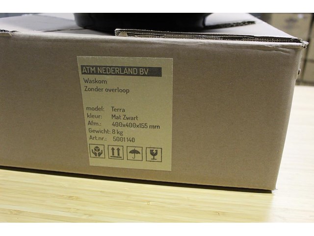 Waskom terra mat zwart. afmeting 400 x 400 x 155 mm. gewicht 8 kg. - afbeelding 3 van  3