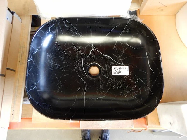Waskom, zwart/marmer, 50x40x14cm - afbeelding 3 van  3