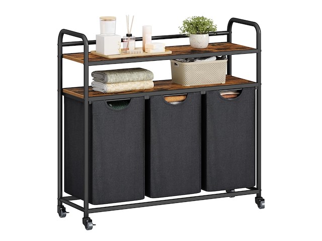 Wasmandmeubel met 3 46 liter zakken hzuaneri, zwart/antraciet - afbeelding 1 van  4