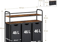 Wasmandmeubel met 3 46 liter zakken hzuaneri, zwart/antraciet - afbeelding 3 van  4