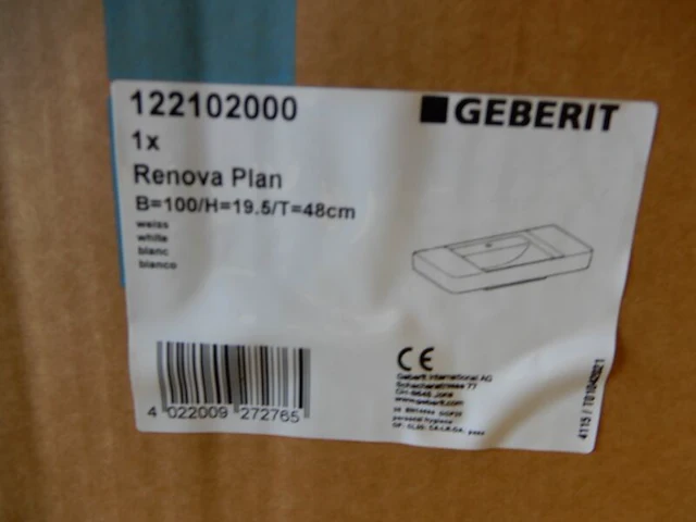Wastafel, geberit, renova plan, wit, 1000x480 - afbeelding 5 van  5