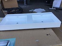 Wastafel met 2 wasbakken zonder kraangaten, wonda square, wd 120, mat wit - afbeelding 4 van  6