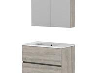 Wastafelmeubel 2 lades + spiegelkast + wasbak, allibert, donna, hout decor