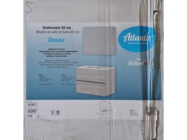 Wastafelmeubel 2 lades + spiegelkast + wasbak, allibert, donna, hout decor - afbeelding 2 van  3