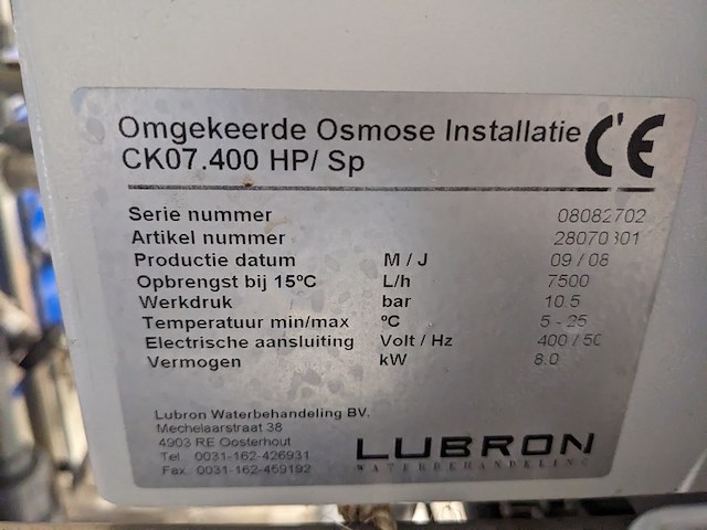 Water behandelings-installatie, lubron, ck07.400 hp/sp, blauw, 2008 - afbeelding 43 van  48