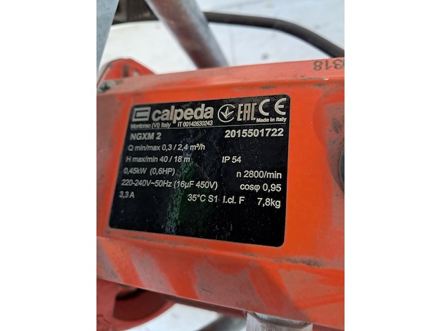 Waterbedpomp 230v incl. aanzuigslang~ calpeda, ngxm 2, bouwjaar 2015 - afbeelding 5 van  5