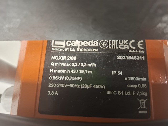 Waterbedpomp 230v incl. aanzuigslang~ calpeda, ngxm 2, bouwjaar 2021 - afbeelding 5 van  7